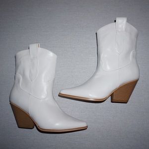 White Faux Leather Western Boots